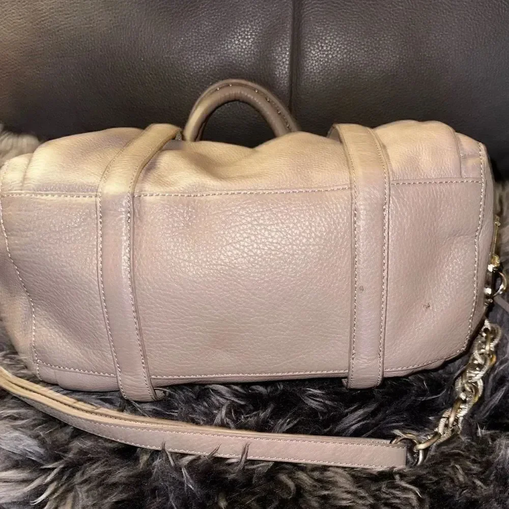 ELLIOTT LUCCA Pebbled Leather Belted Grey Hobo Shoulder Bag Chain Detail